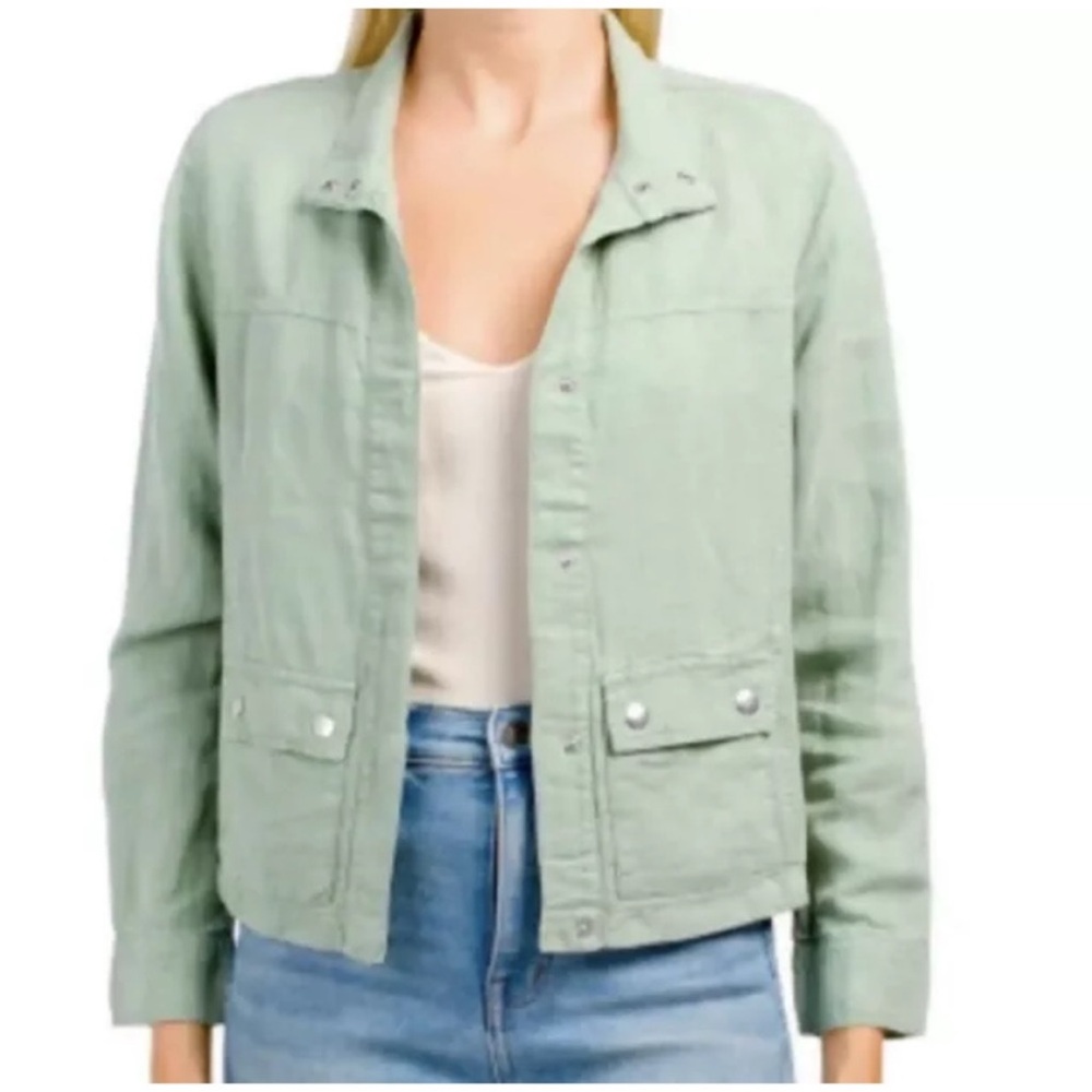 Christian Siriano Linen Blend cropped Utility Jacket Sage Light Green Size Small